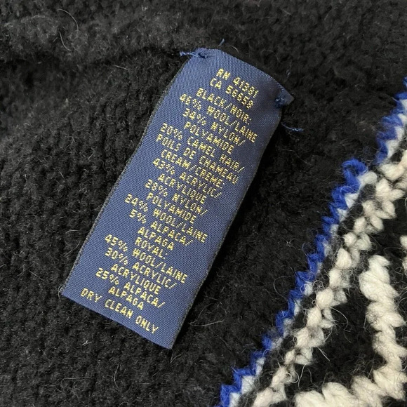 Polo Ralph Lauren Southwestern Black Wool Blend Fringe Poncho  Shawl - Picture 6 of 9